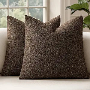 MIULEE 24x24 Inch Decorative Euro Sham Pillow Covers for Couch Bed Set of 2 Textured Boucle Neutral Throw Pillow Covers Dark Brown Accent Solid Vintage Pillowcases Sofa Living Room Home Decor