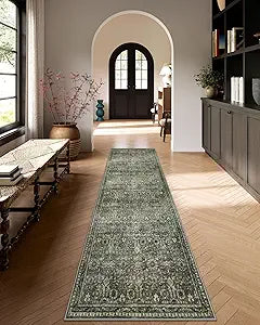 Lahome Mirae Rug Runners for Hallways Non Slip 2x12, Washable Non Slip Kitchen Runner Rugs, Vintage Sage Green Soft Carpets for Long Hall Entrance Indoor Laundry