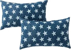 Set of 2 Outdoor Throw Pillows 19 x 12 Inch  Reversible Rectangle Patio Accent Pillows  Weather-Resistant Polyester Fabric  Eco-Friendly Recycled Polyfiber Fill  Stars