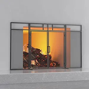 Fire Beauty 3-Panel Folding Fireplace Screen with Magnetic Hinged Doors, Solid Wrought Iron Panels Fire Spark Guard