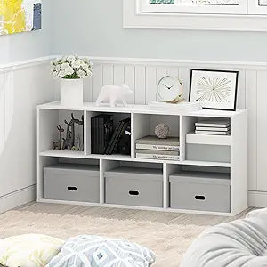 Furinno LUDER Book Shelf, 7-Cube Bookshelf, Bookcase with Open Shelves, 9.4 x 19.5 x 41.7, Easy Assembly, for Living Room, Bedroom, Home Office, Plain White