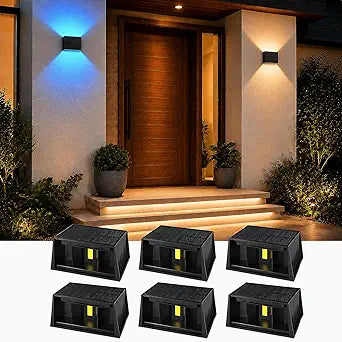 Solar Wall Lights Outdoor, Color Changing Solar Sconce Lights, IP65 Waterproof Up and Down Wall Lighting, Solar Outdoor Light Decorative for House, Porch, Garage, Doorway, Patio, Yard, Fence