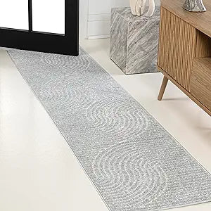 JONATHAN Y Hallie High-Low Curve Light Blue/Cream 2x8 Indoor/Outdoor Runner Rug, Minimalist Geometric, Pet Friendly, for Patio, Backyard, Living Room, Bedroom, Office, Hose-Washable (SCN100E-28)