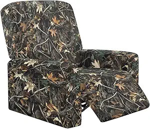 Talayituse Hunting Camo Forest Print 4 Pieces Jacquard Recliner Slipcovers Soft Sofa Couch Cover Anti-Slip Furniture Protector with Elastic Bottom for Kids Cats Dogs