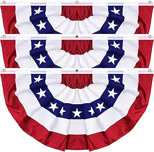 3 Pack 250th Anniversary 3 X 6 FT American Bunting Flag, 4th of July Decorations USA Pleated Fan Flag Memorial Day Outdoor Patriotic Half Fan Flags Banner Fourth of July Independence Day Outside Decor