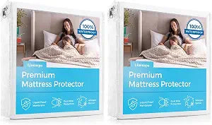 Linenspa Waterproof Mattress Protector, Twin Size  Fitted Sheet Style, Breathable, Machine Washable & Dryer Safe, White (Pack of 2)
