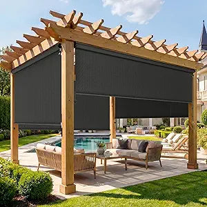 Outdoor Roller Shade, 420GSM New Material Patio Shade with 95% UV Protection, Cordless Aluminum Waterproof Blinds with Crank Handle, Sun Shades Outdoor Patio with Privacy Protection, 8'W X 8'H Black