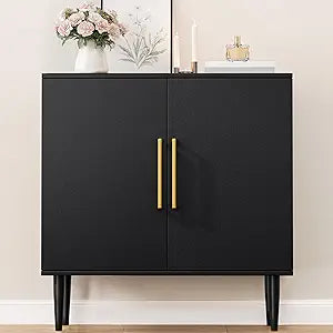 Vrullu Modern Storage Cabinet, Free Standing Buffet Cabinet, Black Sideboard and Buffet Storage, Wood Accent Furniture for Living Room, Hallway, Entryway, Dining Room (1, Black)