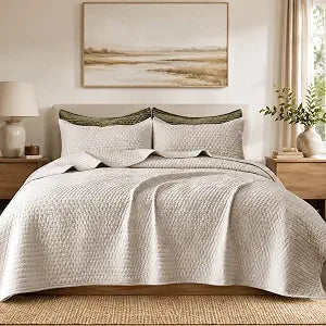 Luxury Velvet Quilt Set Oversized King Size 120x128 Striped Pick Stitch 3 Piece Bedspread with 2 20x36 Pillow Shams Soft Coverlet Bedding Set Lightweight Comforter for All Season Beige