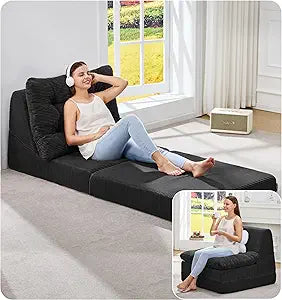 Hobestluk Sofa Couch Folding Sofa Bed Comfy Floor Lounger Convertible Sofa with Removable Cushion Couches for Small Spaces Foldable Mattress for Living Room Bedroom or Office (Cordury Black, Large)