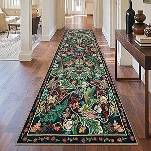 nesrt Boho Washable 3x10 Hallway Runner Rugs, Non Slip Floral Birds Long Kitchen Runners, Soft Jungle Birds Floor Carpet for Entryway, Low Pile Decor Rug for Hall Laundry Bedroom Bathroom (Dark Green)
