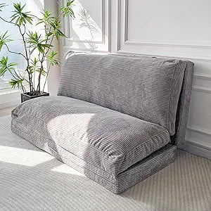 MAXYOYO Folding Sofa Bed, Extra Thick and Long Floor Sofa Convertible Chair with Washable Cover, Floor Couch Lounge Bean Bag Bed for Living Room, Grey, 54x95 Inch