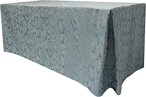 Ultimate Textile Miranda 6 ft. Damask Fitted Tablecloth -30" W x 72" L x 42" H- Slate Blue