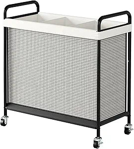 WOWLIVE Laundry Hamper 3 Section, 120L Rolling Laundry Basket with wheels and Removable Liner Bag, Laundry Sorter with Metal Handle, Large Clothes Hamper for Laundry Room, Bathroom and Dorm, Beige