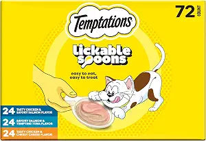 Temptations Lickable Spoons, Soft Lickable Cat Treats, Adult Wet Cat Treats, Variety Pack, 72 Spoons