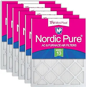 Nordic Pure 20x25x1 (Actual Size: 19 1/2 x 24 1/2 x 3/4) Tru Mini Pleat MERV 13 AC Furnace Air Filters Γ 2.5X More Media for Longer-Lasting, High-Efficiency Filtration - 6 Pack