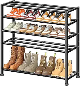 KEETDY 5-Tier Heavy Duty Shoe Rack for Garage Entryway, Stackable Shoe Organizer for 25 Pairs Men Boots, Shoe Rack for Closet Metal Shoe Storage Shelf, Floor, Hallway (Black)