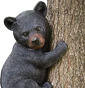 Bits and Pieces  Bear Cub Tree Hugger - Yard Decorations - Adorable Tree Sculpture - Outdoor Decoration - Garden Peeker Yard Art - 13-3/4" x 8"