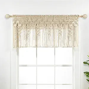 Lush Decor Boho Macrame Textured Cotton Valance, 50" W x 20" L, Neutral - Boho Kitchen Curtains & Wall Decor - Macrame Valance - Bathroom Window Curtains