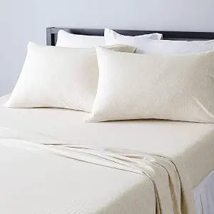Amazon Basics 4 Piece Bed Sheets Set, 100% Cotton Jersey, Includes Super Soft, Flat and Fitted Sheets, Pillowcase, King, Oatmeal, Solid