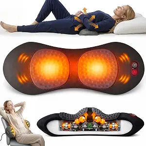 3 in 1 Back Massager Pillow with Heat & Gentle Vibration, Ergonomic Lumbar Support Wedge Cushion, USB Powered Lower Back Massager Support Pillow for Bed, Chair & Desk Use and Office
