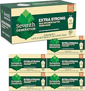 Seventh Generation Extra Strong Tall Kitchen Trash Bags 13 Gallon Pack of 6 30 count