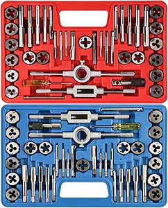 Anfrere 80pcs Tap and Die Set, SAE & Metric Tap Die Wrench Set, Metric Standard M3 to M12 Coarse Fine Rethreading Threads Bits for Cutting External and Internal Threads, NC, NF, NPT Repair Tools
