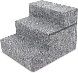 Best Pet Supplies Non-Slip Foam Dog Stair & Pet Ramp, Balanced Indoor Step Support - Foldable Stair, Ash Gray Linen,3-Step