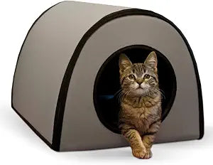 K&H Pet Products Heated Outdoor Cat House for Outside - Thermo Mod Kitty Shelter, Insulated, Waterproof, Heated Floor, Washable Cover, Safety Listed - Small 21 X 14 X 13in Gray 25W