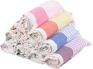 Macarrie 10 Pieces Turkish Beach Towels 39 x 71 Inch Large Pool Towels Quick Dry Sand Free Absorbent Cotton Travel Washrag for Bath Hotel Beach (Cute Color)