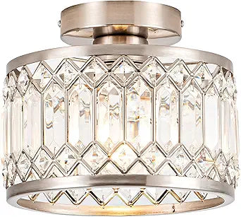 Rpzloila Crystal Ceiling Light Fixture, Modern Semi Flush Mount Ceiling Light,Crystal Chandelier for Kitchen Bedroom Bathroom Entryway Nickel Finish (Bulb not Included)