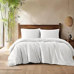 Queen Duvet Cover Set 3 Pieces, 100% Organic Viscose derived from Bamboo, Luxuriously Soft & Cooling, 1 Duvet Cover and 2 Pillowcases, 90" x 90"(Queen, White)