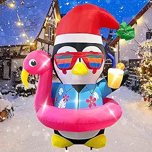 Inflatable Penguin Christmas Yard Decorations 5FT Outdoor Cute Blow up Xmas Decoration with Built-in LED Lights for Indoor Holiday Party Yard Garden Lawn Dcor