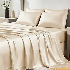 CozyLux Satin Sheets King Size Sheet Set - Silky Soft Bedding Similar to Silk, 6 Piece Sheets for Hair and Skin, Deep Pocket with All-Around Elastic, Home Decor for Bedroom, Champagne