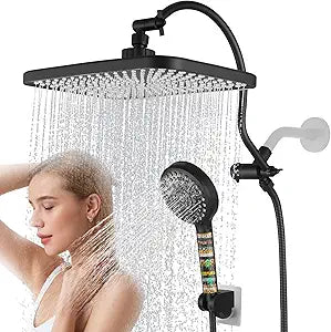 Fransiton 12" Shower Heads with Filtered Hand Sprayer Combo, Adjustable Curved Shower Extension Arm/71-inch Hose