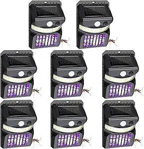 8 Pack Black Solar Outdoor Bug Zapper Lights, 3-Mode Mosquito Killer Lamp with Motion Sensor, LED Lighting Electric Insect Control for Yard Patio Backyard Camping