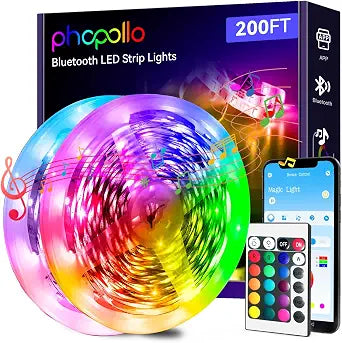 phopollo 200ft Bluetooth 24V Led Strip Lights, Color Changing Room Lights