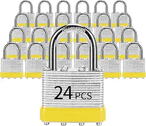 Padlocks with Same Key, LQYN 24 Pcs Laminated Keyed Padlock (1-9/16", 40mm), Keyed Alike Locks, Normal Shackle, for Storage Locker, Hasp Latch, Toolbox, Sheds