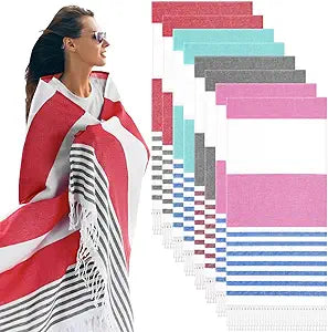 Peryiter 8 Pcs Cotton Turkish Beach Towels Bulk Oversized 39 x 71 in Quick Dry Sand Free Extra Large Turkish Towels for Bathroom Absorbent Light Travel Towel Bath Towel for Adult(Color 1,Elegant)