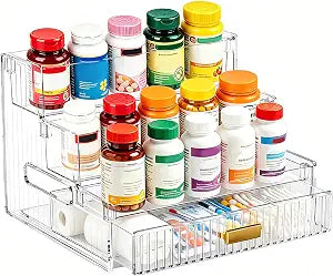 3-Tier Vitamin Storage Organizer with Drawers Organizer For Medicine Bottle