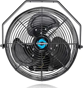 Tornado 12 Inch Outdoor Water-Resistant Metal Industrial Wall Mounted Fan IPX4 Rated High Velocity Wall Fan For Commercial, Industrial, Residential, 3 Speed 6.6 FT Cord cETL Safety Listed, Black