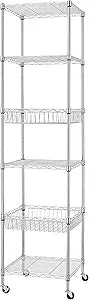 Finnhomy Heavy Duty 6 Tier Wire Shelving Unit with Wheels 18x18x72-inches 6 Shelves Storage Rack Thicken Steel Tube, Adjustable Shelving Rack for Kitchen Bathroom Office, NSF Certified, Chrome