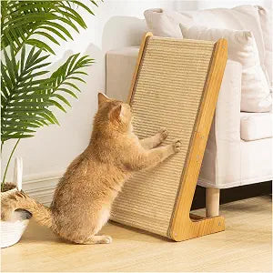 Avont Sisal Cat Scratcher, 25.6 Inch Vertical L Shape Scratching Board with 110 Angled Ramp, Natural Solid Wood with No Mess Scratch Pad for Indoor Cats -Large