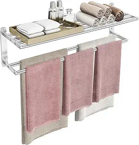 VOTZAAQ 32 in Towel Racks for Bathroom, Bath Towel Shelf with Double Towel Bar, Stainless Steel Towel Storage for Lavatory Wall Mounted, 2-Tier Towel Hanger Towel Holder, Brushed Nickel