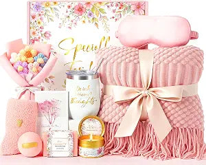 Birthday Gifts for Women,Mothers Day Gifts for Mom,Valentines Day Gift for Her,Self Care Spa Gift Basket with Blanket Candle Bath Bomb,Relaxing Spa Set,Get Well Package,for Mom Wife Sister Best Friend