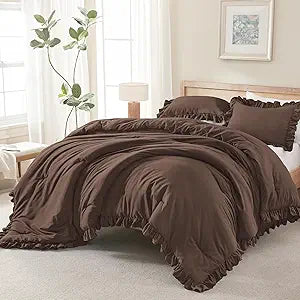 Andency Brown King Size Comforter Set, 3 Pieces Solid Farmhouse Shabby Chic Bedding Comforters & Sets, All Season Western Rustic Soft Down Alternative Bed Set for Adult Men Women