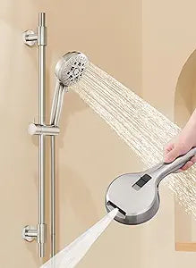 KES 30-Inch Shower Slide Bar with High Pressure 9 Functions Adjustable Handheld Shower Head & 59-Inch Hose, Built-in Power Wash to Clean Tub Tile & Pet, Wall Mount Brushed Finish 18/8 Stainless Steel