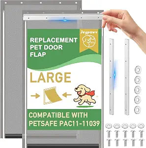 2 Pack Large Doggie Door Replacement Flaps with Metal Bracket, 304 Stainless Steel Screws and Washers, Compatible with PetSafe PAC11-11039, 10 1/8 x 16 7/8", Magnetic Flap Smoky Translucent