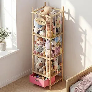 Brelley Stuffed Animal Storage Zoo Wood Toy Storage Organizer with Drawer
