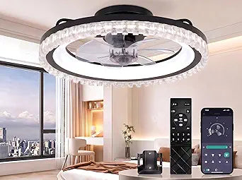 Ceiling Fans with Lights and Remote, Low Profile Flush Mount Ceiling Fan with Light, Smart APP Control, 6 Speed DC Motor, 3CCT Dimmable LED, Quiet Bedroom Ceiling Fan for Small Room, Black 20